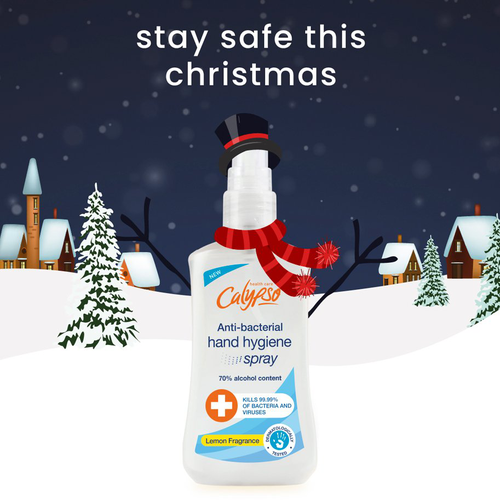 Sanitiser spray dressed as snowman with words 'stay safe this christmas'