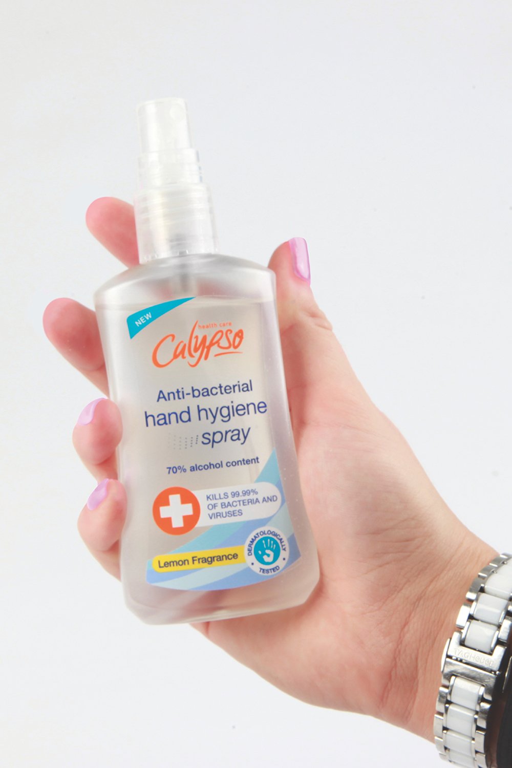 Calypso Hand Hygiene Spray in hand